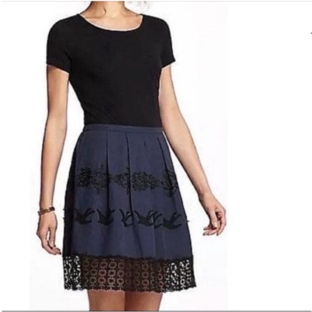 Anthropologie Leifnotes Flyaway dress navy embroidered birds